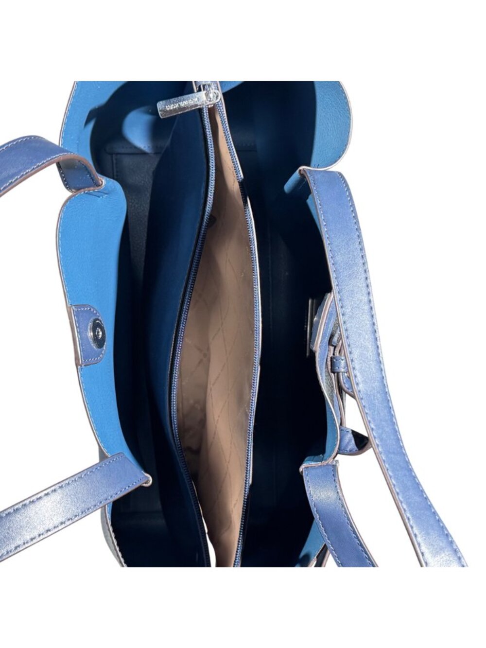 Michael Kors Blue Pebbled Leather Tote Bag Snap Closure & Dual Shoulder Straps - Picture 6 of 14